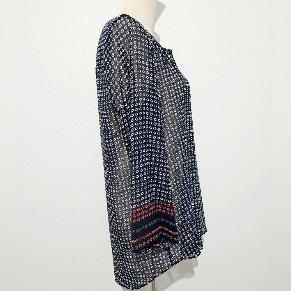 Sanctuary Clothing Woman's Sheer Blouse Top Size M Blue Print Long Sleeves - Picture 4 of 12